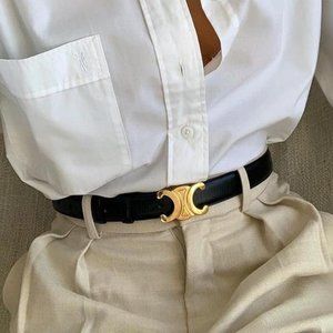 CELINE SMALL TRIOMPHE BELT IN TAURILLON LEATHER BLACK NEW